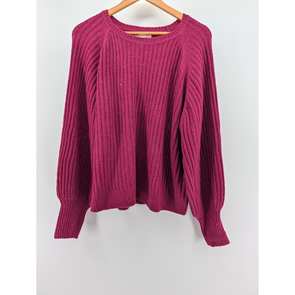 Liz Claiborne Sweater Women PXXL Royal Magenta New Sequin Ribbed Raglan Pullover
